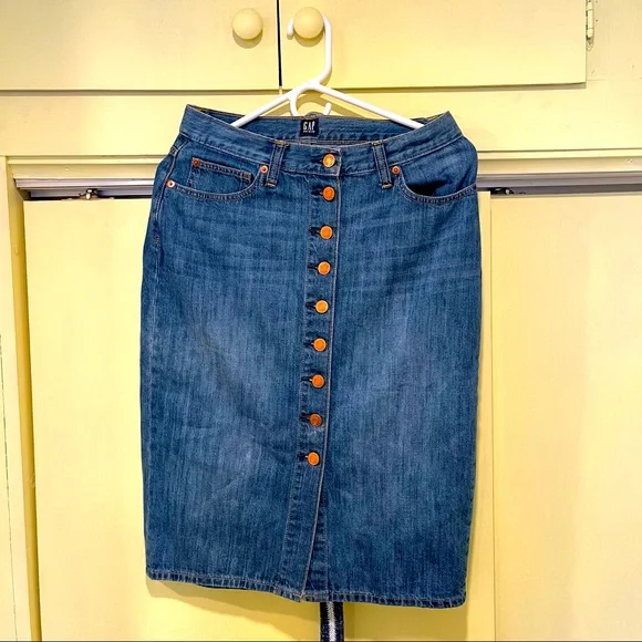 Gap copper button A-line denim skirt - Picture 1 of 4